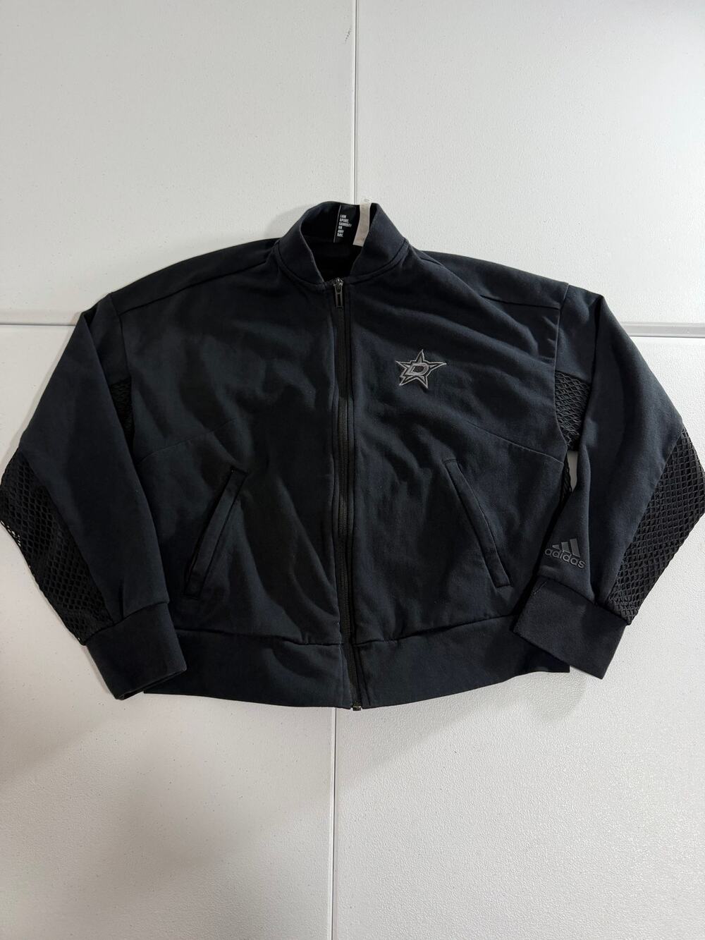 Adidas Dallas Stars Womens Small Track Jacket Black Mesh Panel Full Zip NHL
